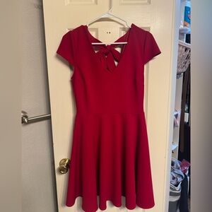 Red V-back with Tie Short Sleeve Short Dress